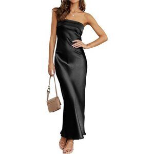 Strapless Satin Bodycon Backless Wedding Guest Maxi Dress Summer